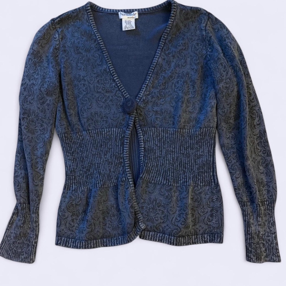 Northstyle navy blue flower knit cardigan